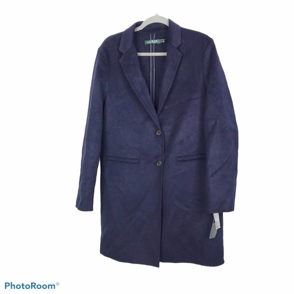 Lauren Ralph Lauren navy wool blend longline coat - Picture 2 of 8